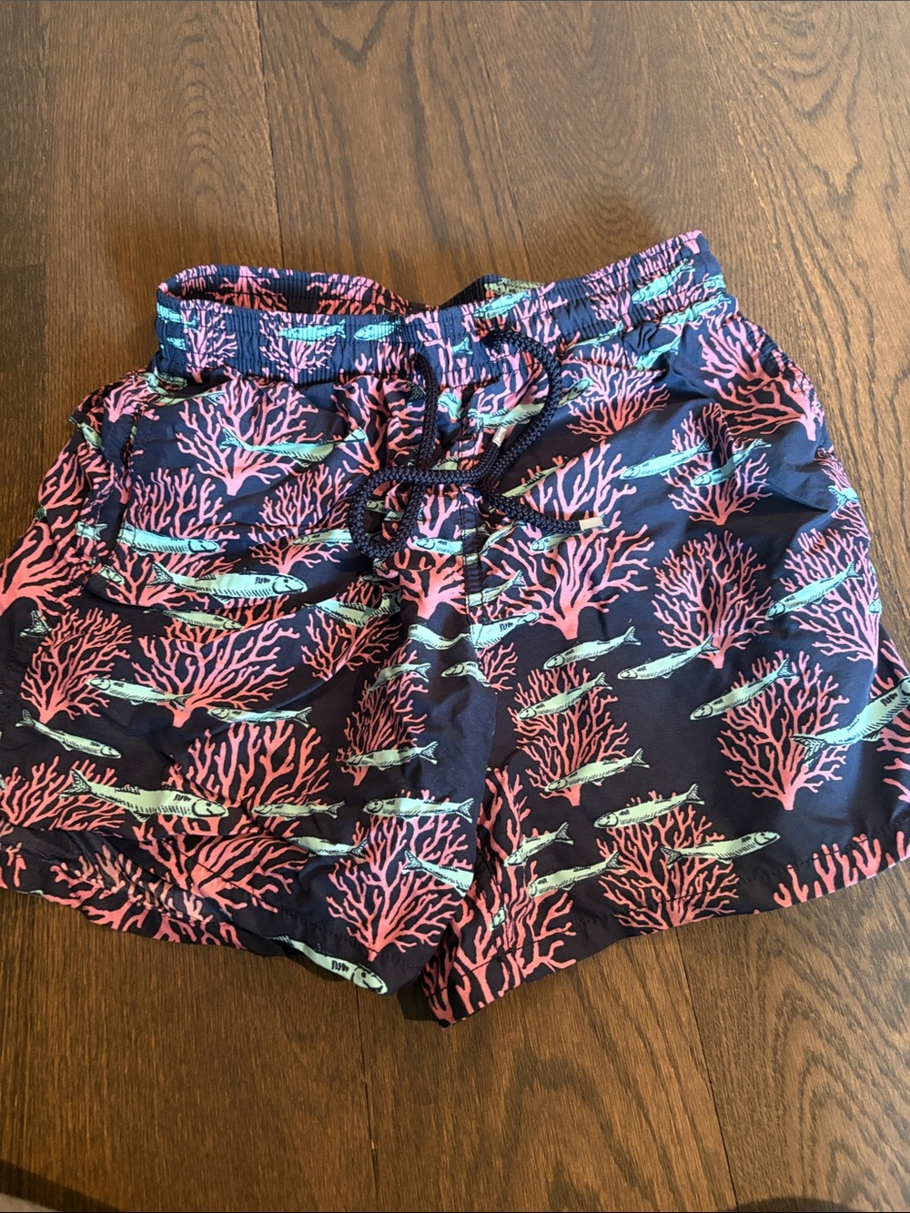 Vilebrequin Navy Swim Shorts with Coral Pink & Teal Print
